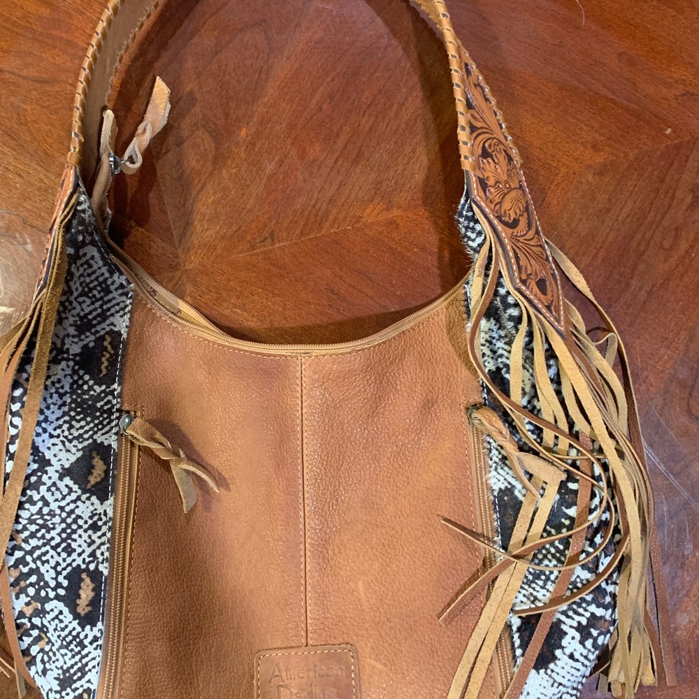 American Darling Brown and Black Hobo Bag with Fringe